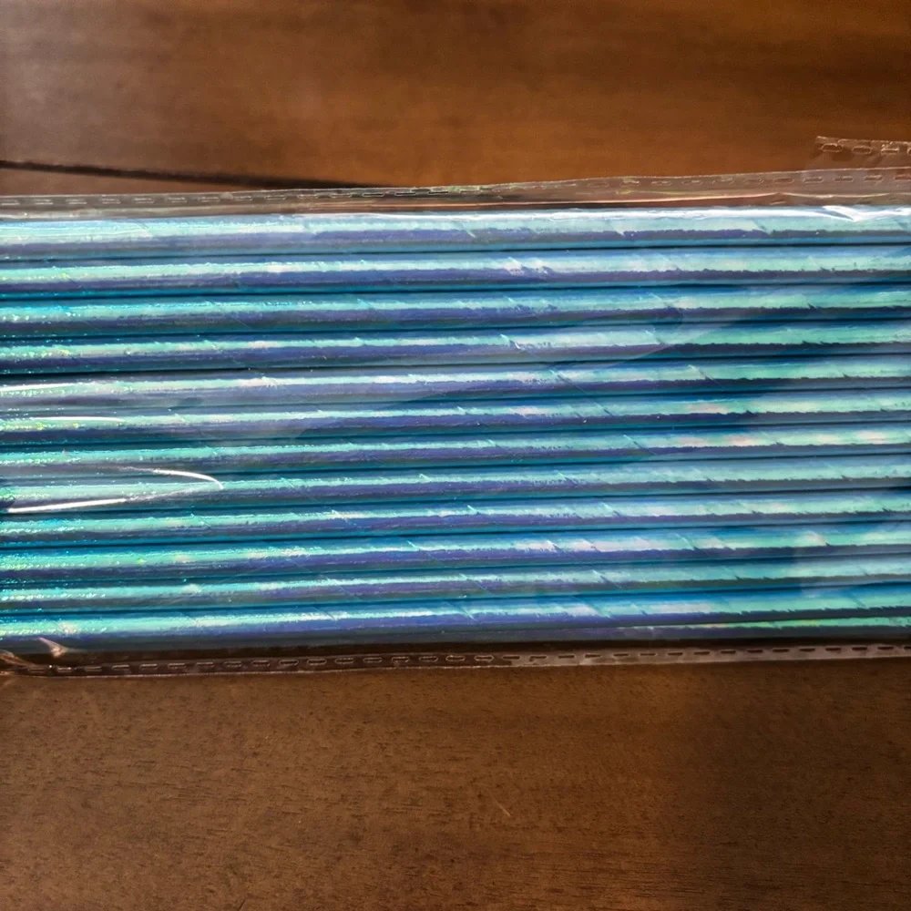 24 Blue Sparkly Paper Party Straws